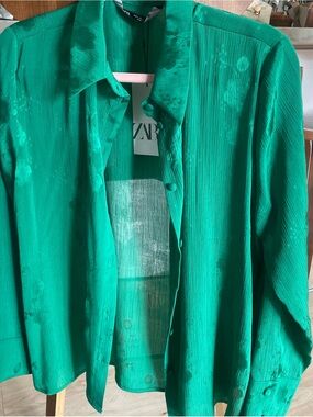 Zara Vibrant Green Textured Blouse